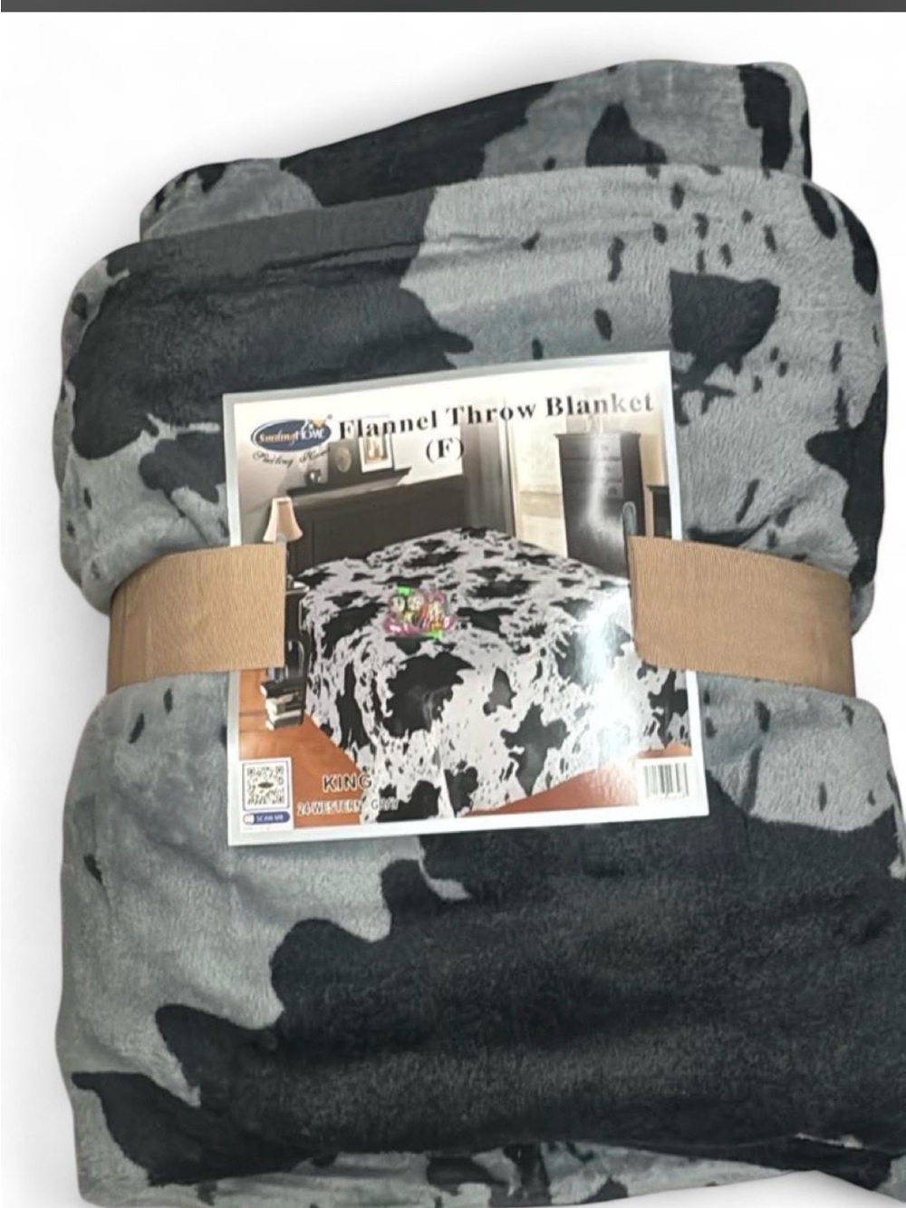 Amazon Flannel Throw Blanket - Gray and Black Cow Print